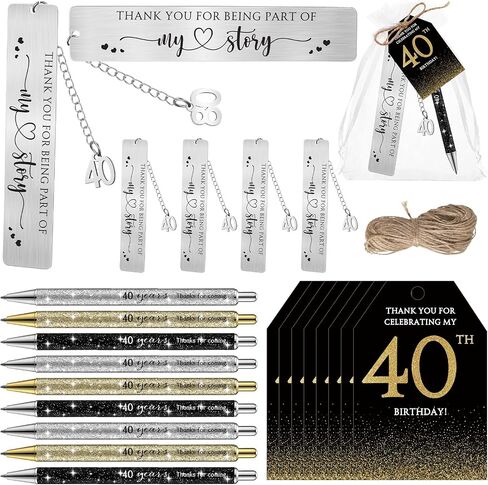 24 مجموعة 60 عيد ميلاد لضيوف حفل الذكرى الذكرى لصالح الشكر على قادمة Glitter Perpant Pen Mongmark شكرًا لك بطاقة Organza Bag على تقدير هدية عيد ميلاد التذكارات البالغة (60) in Kuwait