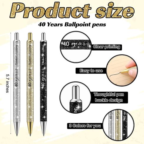 24 مجموعة 60 عيد ميلاد لضيوف حفل الذكرى الذكرى لصالح الشكر على قادمة Glitter Perpant Pen Mongmark شكرًا لك بطاقة Organza Bag على تقدير هدية عيد ميلاد التذكارات البالغة (60) in Kuwait