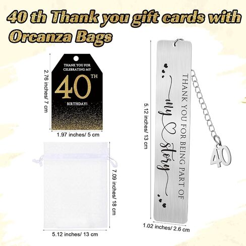 24 مجموعة 60 عيد ميلاد لضيوف حفل الذكرى الذكرى لصالح الشكر على قادمة Glitter Perpant Pen Mongmark شكرًا لك بطاقة Organza Bag على تقدير هدية عيد ميلاد التذكارات البالغة (60) in Kuwait