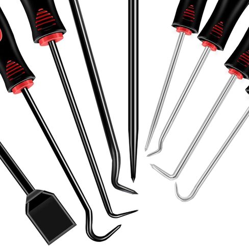 مجموعة خطاف واختيار 11 قطعة، مجموعة أدوات اختيار لختم زيت السيارة الميكانيكي/حشية خراطيم الختم الدائرية، مزيل سحب مع مكشطة ومجموعة أدوات تلسكوبية مغناطيسية، أسود وأحمر in Kuwait