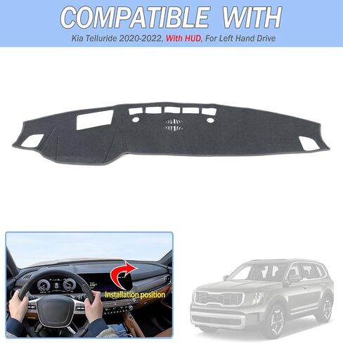Dashboard Cover Mat Compatible with Kia Telluride 2020-2024 Dashboard Dash Cover Nonslip Black Mat Sun Pad Dash Carpet Sunshade Glare UV Rays Protector Car Interior Accessories-Without HUD in Kuwait