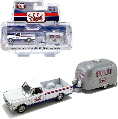 1/64 سيارة طراز Diecast لعام 1968 شيفروليه C-10 مع 16 'Airstream Bambi Sport Camper Greenlight لـ ACME 51339 in Saudi Arabia
