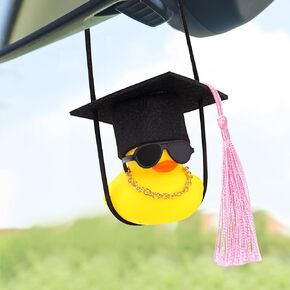 wonuu Rear View Mirror Hanging, Truck Car Pendant Charms Ducky, Graduate Swinging Rubber Duck Dashboard Decorations Ducks for 2025 Graduation Ornament, Red