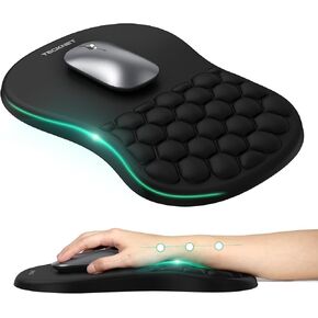TECKNET Ergonomic Mouse Pad with Wrist Rest, Upgraded Mousepad with Massage Design, Memory Foam and Non-Slip PU Base for Pain Relief, Gaming Mouse Pad for Desk, Home, Office, 12x8 Inches, Black