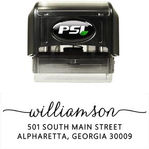 Self Inking Return Address Stamp, pre Inked with Black Ink- Personalized Custom Rubber Stamper - for Wedding Invitations, Holiday Cards - Lowercase Script Font