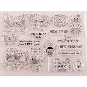 Owl Clear Stamps for Card Making or journaling, Butterfly Happy Anniversary Birthday for Journals Scrapbooking Album Decoration