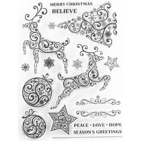 Christmas Deer Decorative Clear Stamps for Card Making, Christmas Trees Christmas Phrases Rubber Stamps for Scrapbooking Albums Photo Gift Tags Paper Crafting Decor