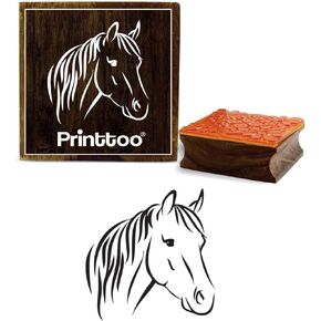 Printtoo Horse Head Pattern Wooden Square Rubber Stamp Craft Textile DIY Stamps-2 x 2 Inches