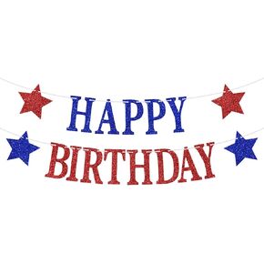 Happy Birthday Banner, Happy 4th of July Birthday Bunting Sign - Memorial Day Fourth of July Garlands - America Independent Day Celebration Birthday/Baby Shower Party Decorations Supplies