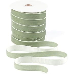 MAYREEL 5/8 Inch Sage Green Velvet Ribbon Olive Green Vintage for Gift Wrapping Wedding Invitations Crafts Party Decorations 25 Yards