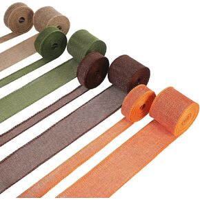 8 Rolls 44 Yards Fall Ribbons Thanksgiving Wired Edge Autumn Harvest Rolls Natural Burlap Weave Ribbons for Crafts in 4 Colors for Holiday Decoration Present, 2 Inch, 1 Inch