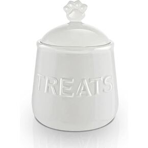 Kovot Pet Snack or Dog Treats Ceramic Jar - Ivory White Food Storage Container With Airtight Lid - Paw Handle - Perfect for Biscuits, Kibbels, Dental Chews