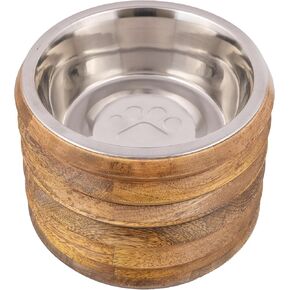 Wooden Elevated Dog Bowl Stand – 6.5 Inches Raised Feeder with Single Stainless Steel Bowls for Pets – Durable Pet Feeding Station