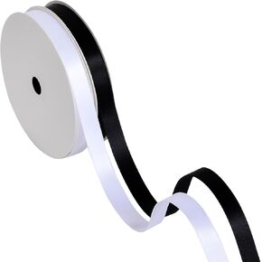 Black and White Double Faced Satin Ribbon, 3/8 Inch Decorative Ribbon Black for Gift Wrapping Crafts Hair Bows Sewing Wedding Birthday, 2 Rolls Total 20 Yards