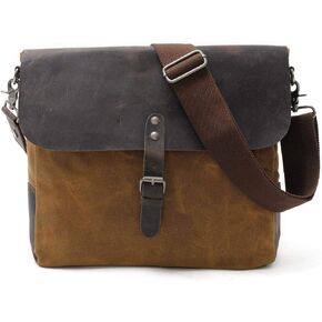 Khaki Business Briefcase, Business Briefcase Vintage Canvas Leather Laptop Bag Crossbody Bag Multifunctional Office Bag