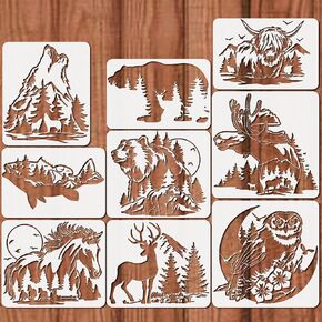 Animal Stencils for Painting - 9PCS Reusable Bear, Wolf, Deer & Horse Templates for Wood Burning, Fabric, DIY Crafts Art
