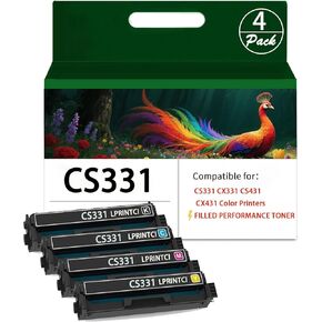 CS331 CX331 Toner Cartridge-4 Pack, 20N10K0 20N10C0 20N10M0 20N10Y0 Replacement for Lexmark CS331 CX331 CS431 CX431 Color Printers(with Chip)