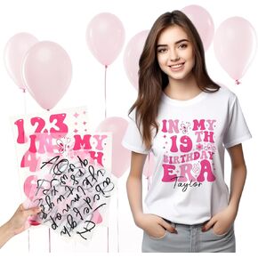 Glenmal Birthday Iron on Transfers Personalized Name Shirt Patches 6th 7th 8th 9th 10th Birthday Era Heat Transfer Stickers for Girls Birthday Party T-Shirt Jacket Outfit Decal DIY Accessories