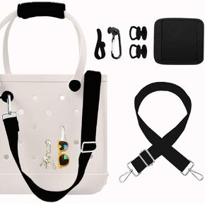 Strap Wrap for Bogg Bag Accessories, 6Pcs Accessories for Beach Rubber Tote Simply Modern Bog Bag,includ 1pc Adjustable Long Strap,1pc Shoulder Cushion,2pc D-Shaped Screws,2pc Inserts Hooks(Black)