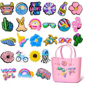 25Pcs Beach Charms for Bogg Bag, Rubber Bag Accessories, Cartoon Bag Charm for Handbags Tote bags Girls Women Flower Charm