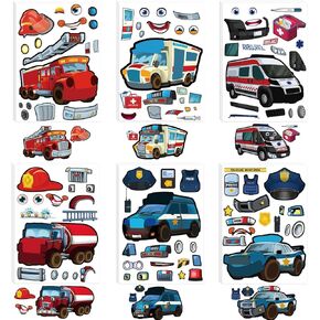 30 Sheets Make A First Responder Rescue Vehicle Stickers - Make Your Own Police Car Fire Engine Truck Ambulance Sticker for Kids Toddlers DIY Craft Party Favor Supplies