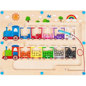 Magnetic Color and Number Maze, Montessori Toys for 2 3Year Old, Wooden Toddler Magnet Puzzles for Kids Girls Boys 2-4 3-5, Magnetic Board Train Learning Toys Birthday Gifts