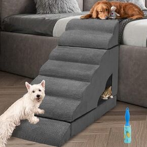 7 Tiers Dog Stairs, Non-Slip Dog Steps for High Beds up to 32"-36" High, Pet Stair for Small Dogs, 34 inch Pet Ramp for Older Dogs, Dark Gray