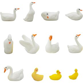 12Pcs Realistic Miniature Duck Figurines Mini Goose Figures 1inch Resin Animal Cake Toppers for DIY Fairy Garden Moss Landscape Terrarium Crafts Birthday Party Decors