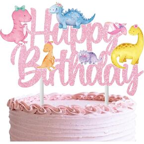 Dinosaur Birthday Party Cake Topper Dinosaur Birthday Party Decorations for Girls 1pcs Pink Glitter Dinosaur Theme Birthday Cake Topper for Dino Party Supplies Baby Shower Decorations