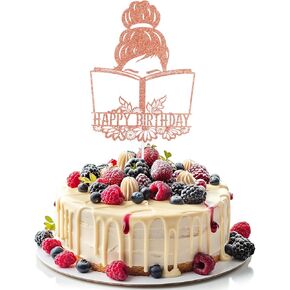 1 PCS Reading Happy Birthday Cake Toppers Girl Birthday Party Decorations Gold Glitter Cupcake Toppers Anniversary Decoration Supplies for Desserts Ice Cream Fruits Cookies