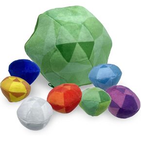 9’’ Master Emerald Stuffed Toy Set with 7 Chaos Emerald, 2.5" Gems Inside; Gifts for Gamers - [Green, Red, Blue, Yellow, Purple, Cyan, and Gray]
