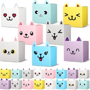 Marspark 24 Pcs Cartoon House Gift Boxes Cat Birthday Party Favor Bags Candy Cat Goodie Bags Decorations for Birthday Wedding Bridal Shower Party Favors