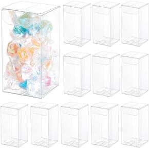 BENECREAT 40Pcs Clear Gift Boxes with Film, Rectangle Transparent PVC Favor Boxes 1.5x1.5x3inch for Wedding Party Treat Candy Cupcakes