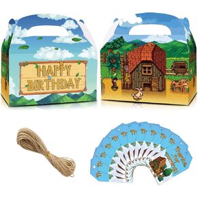 HOMEZZO Farm Birthday Party Favor Boxes, 12 Pcs Valley Farmhouse Goody Treat Boxes with Tags for Farm Barnyard Themed Birthday Party