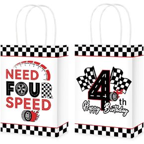 Grencian 16Pcs Need Four Speed Birthday Party Favor Bags Race Car Theme 4th Candy Treat Gift Goodie Bags with Handles Racing Car 4th Birthday Decorations for Kids Boys 4 Year Old Party Favors Supplies in Kuwait