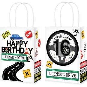 Grencian 16Pcs Need Four Speed Birthday Party Favor Bags Race Car Theme 4th Candy Treat Gift Goodie Bags with Handles Racing Car 4th Birthday Decorations for Kids Boys 4 Year Old Party Favors Supplies