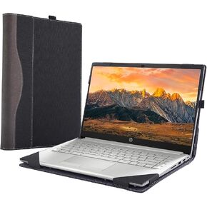 Laptop Case Cover for HP Pavilion X360 Convertible 2-in-1 14-cd 14m-cd 14-dw 14m-dw 14-dh 14-ce [Do Check Model] Detachable Notebook Sleeve Computer Bag Protective PU Shell (Black)