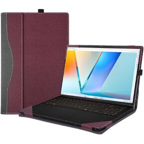 Laptop Case Cover for ASUS Vivobook S 15 S5506 M5506 & for Vivobook S 16 S5606 M5606,PU Leather Detachable Protective Sleeve(Please Check Model and Size) (Burgundy)