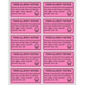 1x2 inch 500PCS Food Allergy Warning Labels Allergies Restaurant Food Removable Labels Adhesive Stickers