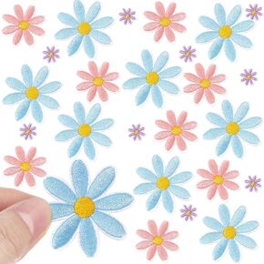 Lyrow 24 Pcs 3 Sizes Daisy Flower Iron on Patches Cute Clothing Embroidered Sew on Applique Patches for Bags, Hats, Backpacks, Clothes, DIY Accessories Decoration(Brown, Green, Beige)