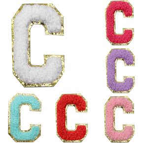 6 PCS Chenille Letter Patches, Self Adhesive Letters Stickers Varsity Letter Patches Glitter for Clothes, Bags, Fabric(M, Mixed Colors)