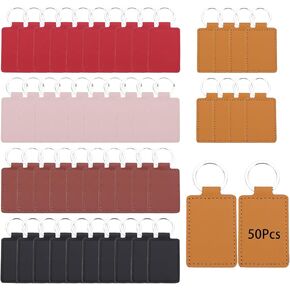 50 Pcs PU Leather Keychain Blanks Bulk DIY Leather Keychain for Engraving for DIY Craft Engraving Laser