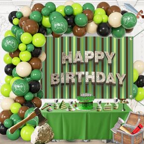 Green Brown Balloon Garland Arch Kit - Birthday Party Decorations with backdrops for Boys Girls Kids