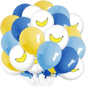 60Pcs Blue Yellow Latex Balloon 12 In Cartoon Theme Party Balloon Cute Banana Printed Balloons for Summer Birthday Baby Shower Party Decor