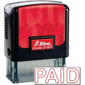 Shiny Paid Stamp Self Inking Rubber Stamp, 1/2" by 1-1/2" Impression Area, Red Ink, Refillable