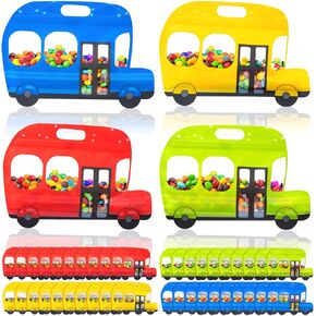 XJWWHZ 40Pcs School Bus Candy Bags, Plastic Car Candies Bags with Stand-Up Bottom, Back to School Empty Goodie Bag for Party Gifts (Yellow)