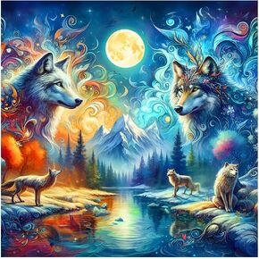 FHBUBPUP 5D Diamond Painting Kits for Adults, Wolf Diamond Art Kits for Beginners, DIY Full Drill Round Diamond Dot Gem Art, Craft Gift Suitable for Home Wall Decoration 12×12Inch