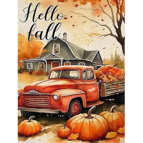 Autumn Sunflower Diamond Art Kits for Adults,5D Full Round Drill Dot Welcome Diamond Painting Kits for Beginner Fall Pumpkin,DIY Gem Art and Crafts Paint by Diamonds Flowers,Home Wall Decor 12X16 inch