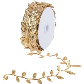 IHKFILAN 21.9Yards Gold Leaf Ribbon,Artificial Leaf Ribbon,Gold Leaf Trim for DIY Craft Garland Wrapping,Baby Shower Party,Wedding,Cake,Garland Hair & Home Decorations(Golden)