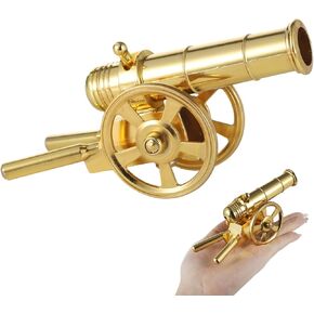 Homaisson Mini Napoleon Cannon Model, Golden Alloy Cannon Decor, Desktop TV Stand Ornament, Traditional Cannon Statue with Rotating Barrel, Ideal Present for Collectors